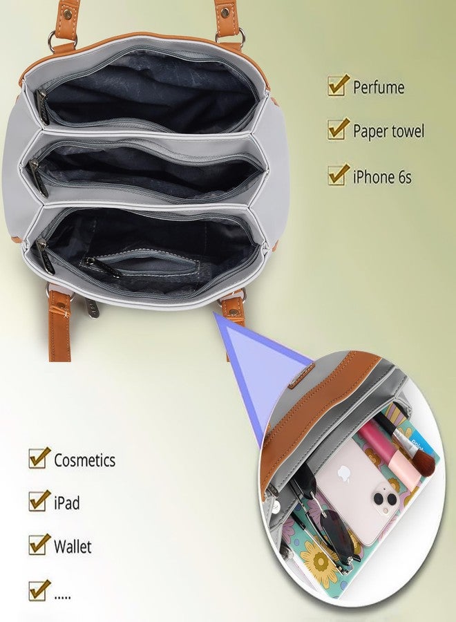 creeper Women's Handbag PU Leather Satchel Bag Shoulder Hobo Bag Ladies Purse 3 Compartment Bags Travel Purse For Women And Girls (Mustard) - Image 3